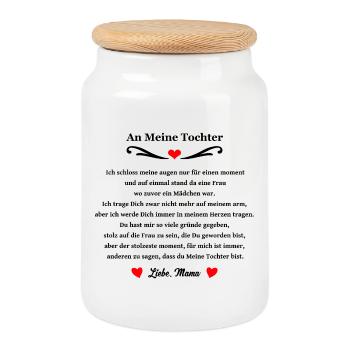 Liebevolle Worte an meine erwachsene Tochter - Keksdose mit Holzdeckel - Weiß - Vorne