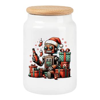 Robot bière Noël laid Noël rouillé cadeau - Boîte à biscuits avec couvercle en bois - blanc - Devant