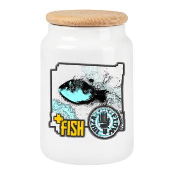 Aquatic Fish Illustration with Activist Badge - Cookie Jar with Wooden Lid - white - Front