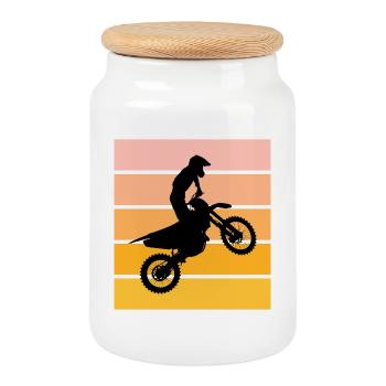 Motocross Silhouette Sonnenuntergang - Keksdose mit Holzdeckel - Weiß - Vorne