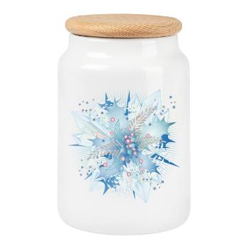 delicate bluish holly branch with crystals - Cookie Jar with Wooden Lid - white - Front