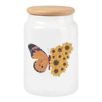 Papillon Tournesols d’été - Boîte à biscuits avec couvercle en bois - blanc - Devant