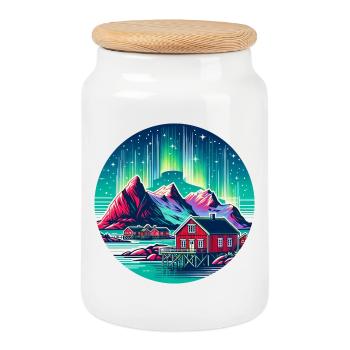 Lofoten Norvège Aurores boréales - Boîte à biscuits avec couvercle en bois - blanc - Devant