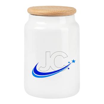JC - Cookie Jar with Wooden Lid - white - Front