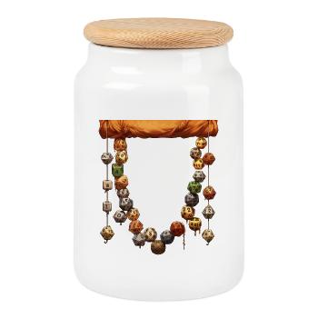 Large Necklace of Role-Playing Dice W20 - Cookie Jar with Wooden Lid - white - Front