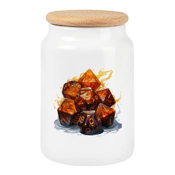 W20 Feuer Und Eis Fantasy RPG Shirt - Keksdose mit Holzdeckel - Weiß - Vorne