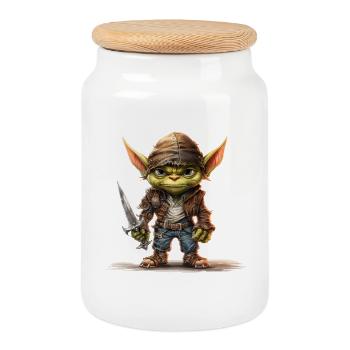 Goblin Bandit Fantasy RPG Shirt - Cookie Jar with Wooden Lid - white - Front