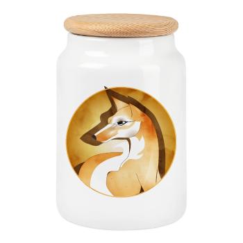 Dessiné à la main beau renard dans le cadre - Boîte à biscuits avec couvercle en bois - blanc - Devant
