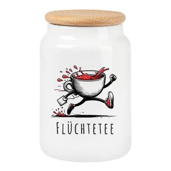 flüchtetee wortspiel tee früchte teatime - Keksdose mit Holzdeckel - Weiß - Vorne