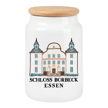 Essen, Ruhrgebiet, Schloss Borbeck Zeichnung - Keksdose mit Holzdeckel - Weiß - Vorne