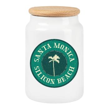 Santa Monica Beach Badge - Cookie Jar with Wooden Lid - white - Front