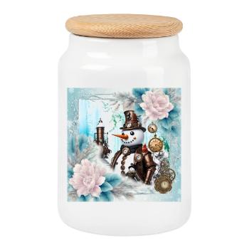 Bonhomme de neige dans le temps - Boîte à biscuits avec couvercle en bois - blanc - Devant