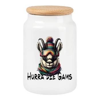 hurra die gams apres ski schifahren winter - Keksdose mit Holzdeckel - Weiß - Vorne