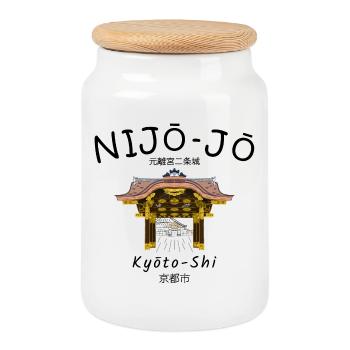 Nijo-jo Castle, Kyoto Imperial Villa, Japan, drawing - Cookie Jar with Wooden Lid - white - Front