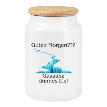 Guten Morgen Dünnes Eis - Keksdose mit Holzdeckel - Weiß - Vorne