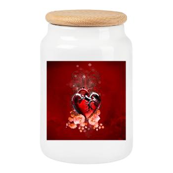 Wonderful heart made of glass. - Cookie Jar with Wooden Lid - white - Front