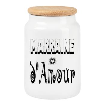 Marraine Amour Cœur - Boîte à biscuits avec couvercle en bois - blanc - Devant