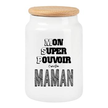 Mon Super Pouvoir Etre Maman Mère - Boîte à biscuits avec couvercle en bois - blanc - Devant