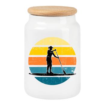Silhouette du paddleboard au coucher du soleil - Boîte à biscuits avec couvercle en bois - blanc - Devant