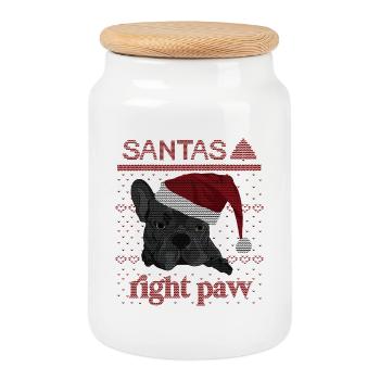 Santa's Night Paw – Bulldog Christmas Design - Cookie Jar with Wooden Lid - white - Front