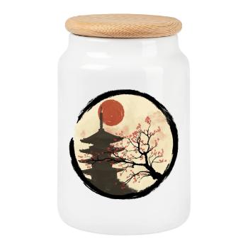 Kyoto in bloom - Cookie Jar with Wooden Lid - white - Front