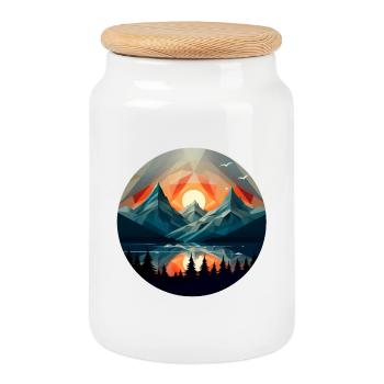 Geometrische Berge, schöner Sonnenuntergang - Keksdose mit Holzdeckel - Weiß - Vorne