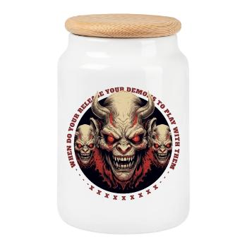 Hells Demons - Cookie Jar with Wooden Lid - white - Front