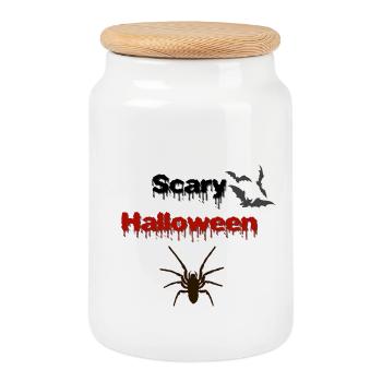 Halloween Outfit, gruselige Prints, Sprüche - Keksdose mit Holzdeckel - Weiß - Vorne