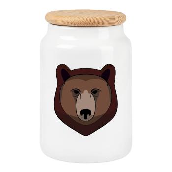 Ours - Tête d’ours - Logo - Boîte à biscuits avec couvercle en bois - blanc - Devant
