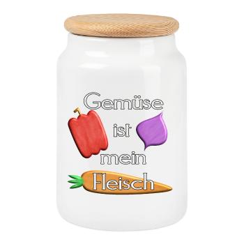 Gemüse - Gemüse ist mein Fleisch - weiß - Keksdose mit Holzdeckel - Weiß - Vorne