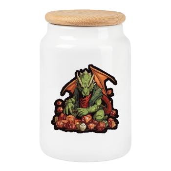 Drache bewacht W20 Würfel – Fantasy RPG - Keksdose mit Holzdeckel - Weiß - Vorne