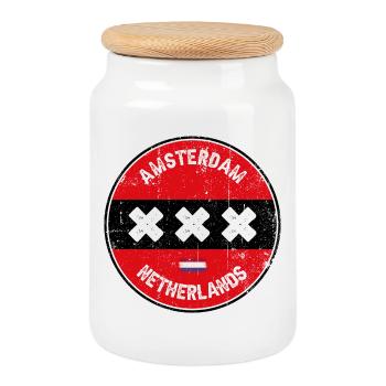 Amsterdam, Niederlande - Keksdose mit Holzdeckel - Weiß - Vorne