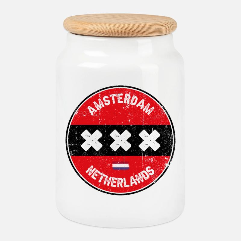 Amsterdam, Niederlande - Keksdose mit Holzdeckel - Weiß