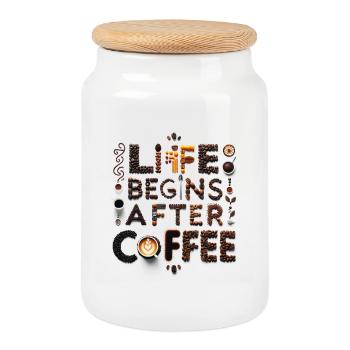 life begins after coffee poster coffee lover - Cookie Jar with Wooden Lid - white - Front