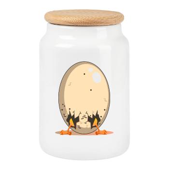 Lustiges Hühnerei - Hühnerstall Cartoon - Keksdose mit Holzdeckel - Weiß - Vorne