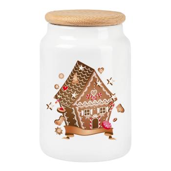 Christmas Cookies Gingerbread House for Christmas - Cookie Jar with Wooden Lid - white - Front