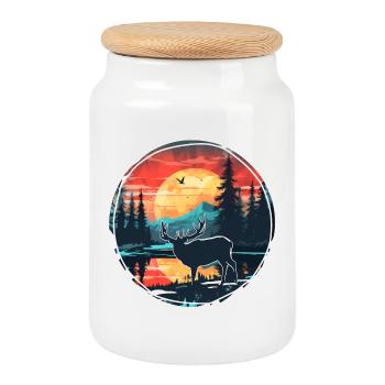 Belle conception de la nature avec des cerfs dans la forêt - Boîte à biscuits avec couvercle en bois - blanc - Devant