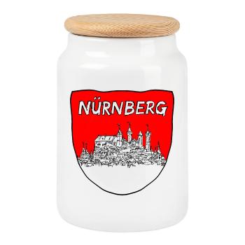 Nuremberg Silhouette Coat of Arms - Cookie Jar with Wooden Lid - white - Front