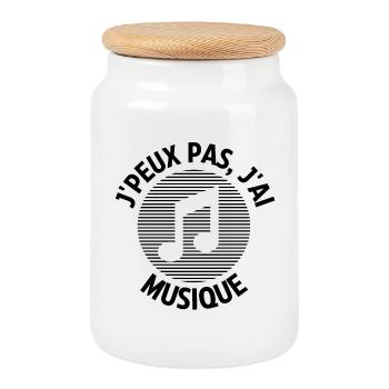 J peux pas j ai musique note - Boîte à biscuits avec couvercle en bois - blanc - Devant