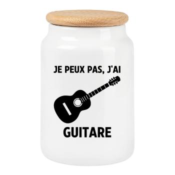 Je peux pas j'ai guitare - Boîte à biscuits avec couvercle en bois - blanc - Devant