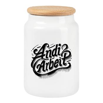 Andi Arbeit! Andreas, Andi, Andrea, Andy, Name - Keksdose mit Holzdeckel - Weiß - Vorne