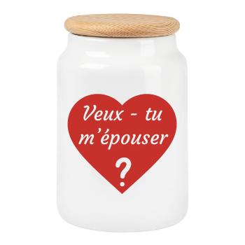 Proposition mariage veux tu m'épouser cœur rouge - Boîte à biscuits avec couvercle en bois - blanc - Devant