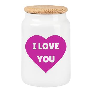 I Love You - Pink Heart - Declaration of Love - Cookie Jar with Wooden Lid - white - Front