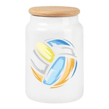 volley-ball icône 3D couleurs colorées beach-volley - Boîte à biscuits avec couvercle en bois - blanc - Devant