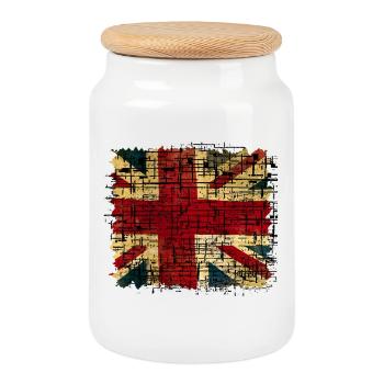 Vintage Britischer Union Jack Digital Kunst - Keksdose mit Holzdeckel - Weiß - Vorne