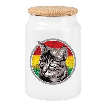 Cat face with reggae flag - Cookie Jar with Wooden Lid - white - Front