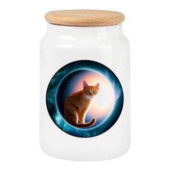 Katzen im kosmischen Orbit - Keksdose mit Holzdeckel - Weiß - Vorne