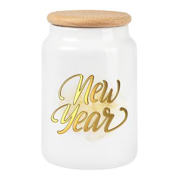 New Year - Keksdose mit Holzdeckel - Weiß - Vorne