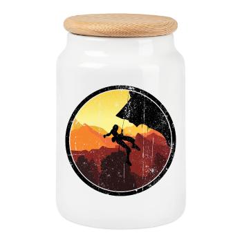 Grimpeur au coucher du soleil dans Canyon Circle - Boîte à biscuits avec couvercle en bois - blanc - Devant