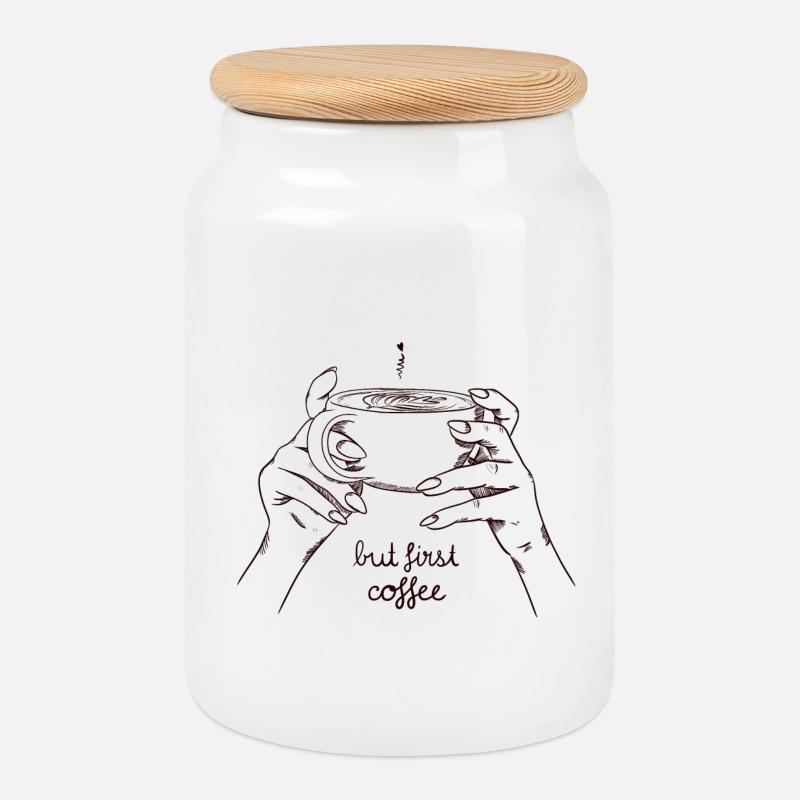 But first coffee - Keksdose mit Holzdeckel - Weiß